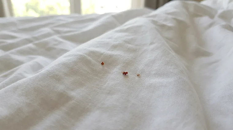 Petites traces de sang sur des draps blancs