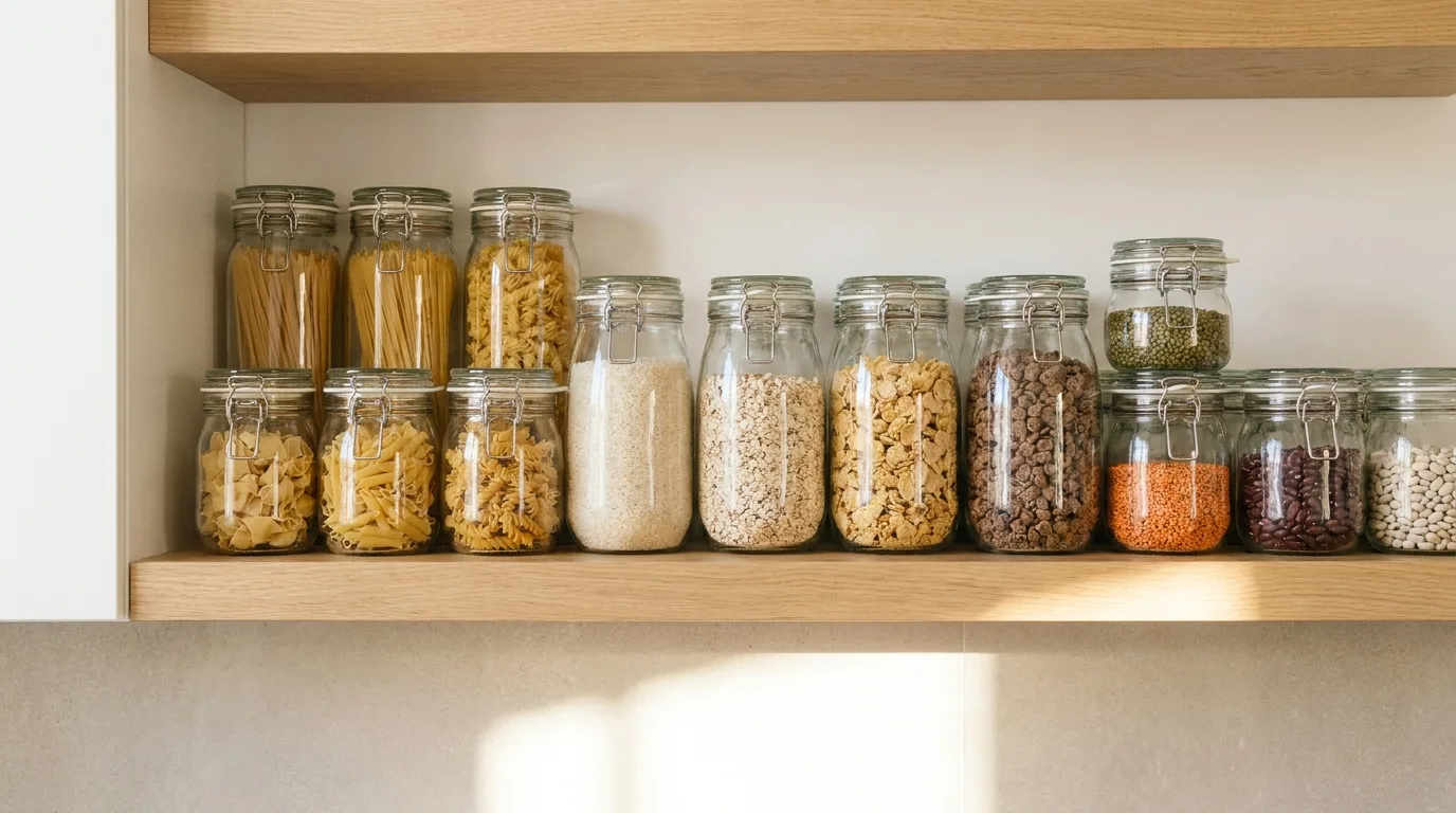 Aliments conservés dans des bocaux hermétiques pour prévenir les cafards