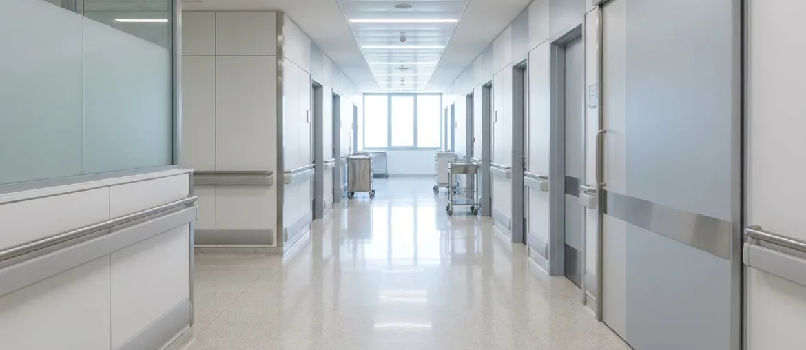 Couloir d'hôpital propre et hygiénique, environnement de soins protégé des nuisibles