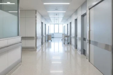 Couloir d'hôpital propre et hygiénique, environnement de soins protégé des nuisibles