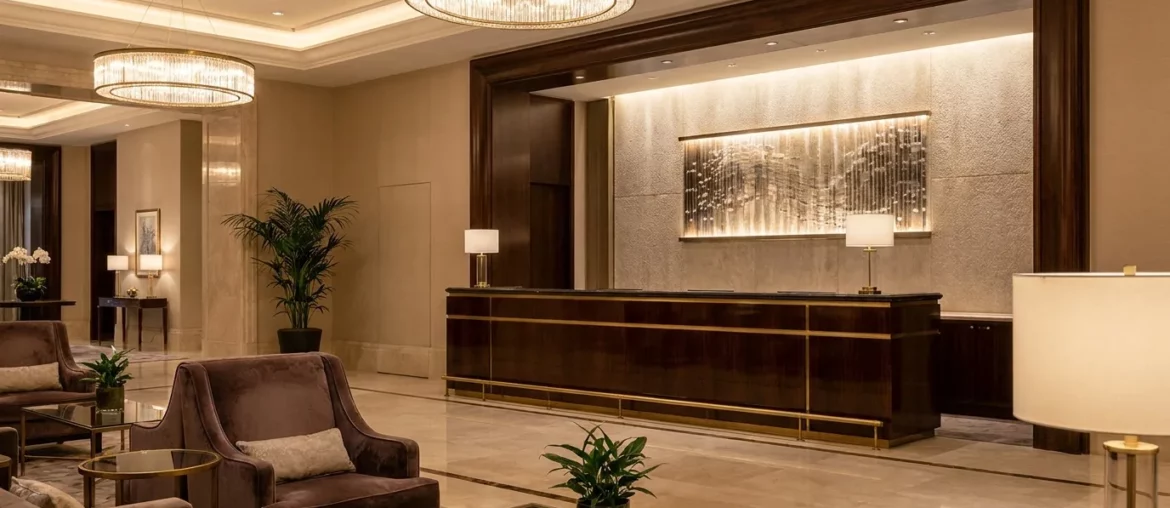 Hall et réception d'hôtel propres et soignés, établissement protégé des nuisibles