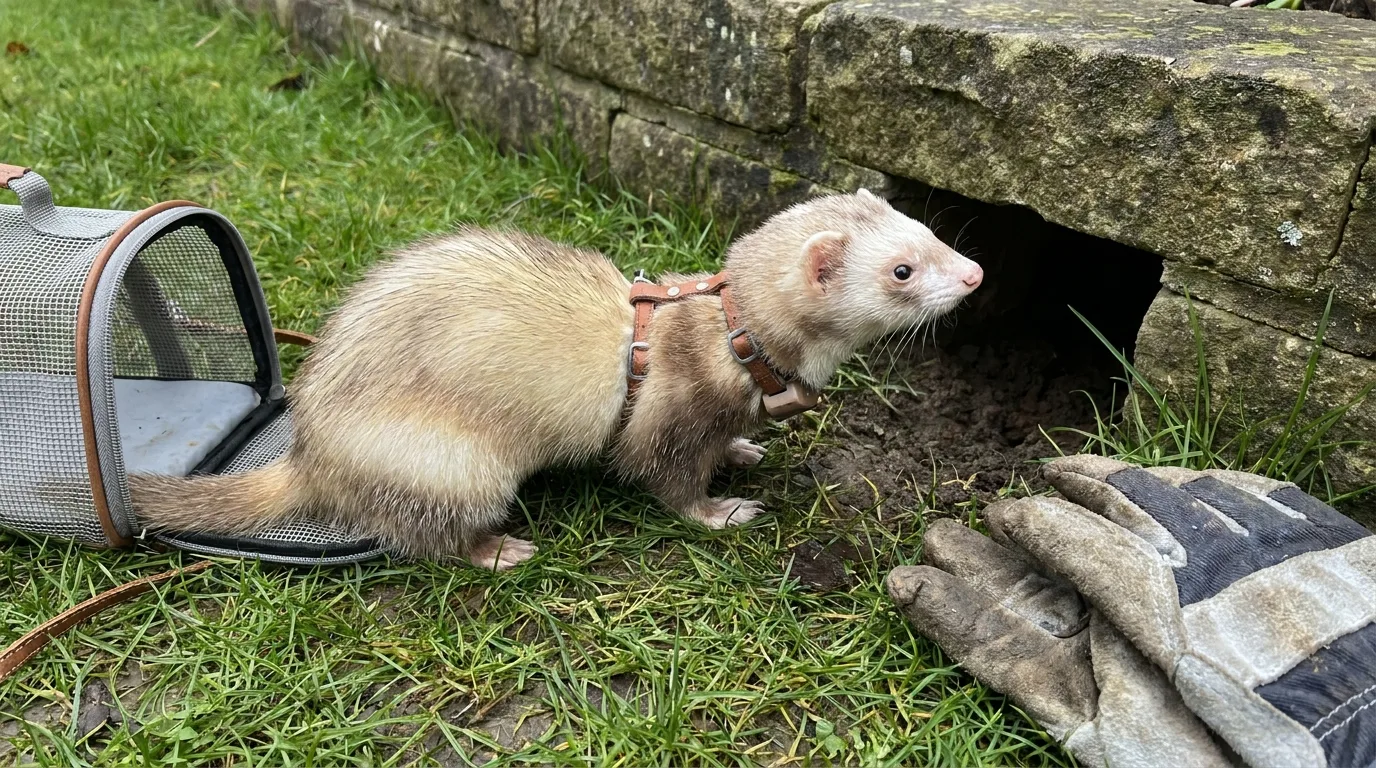 Furet dressé utilisé pour la dératisation, prédateur naturel des rats