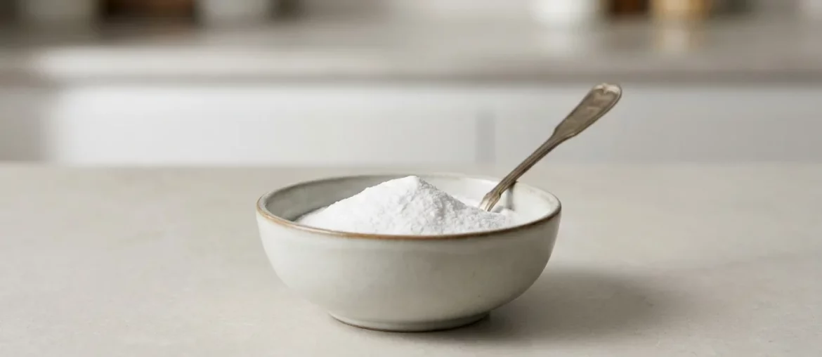 Poudre blanche d'acide borique dans un bol