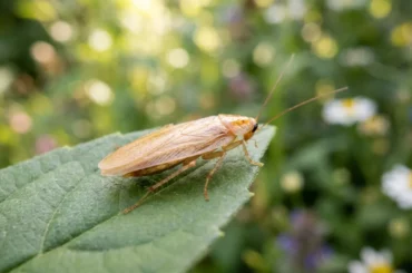 Cafard de jardin (Ectobius) sur une feuille verte à l'extérieur