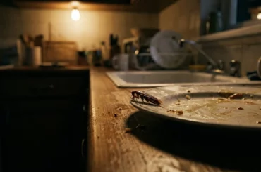 Cafard sur un plan de travail de cuisine, risque de contamination