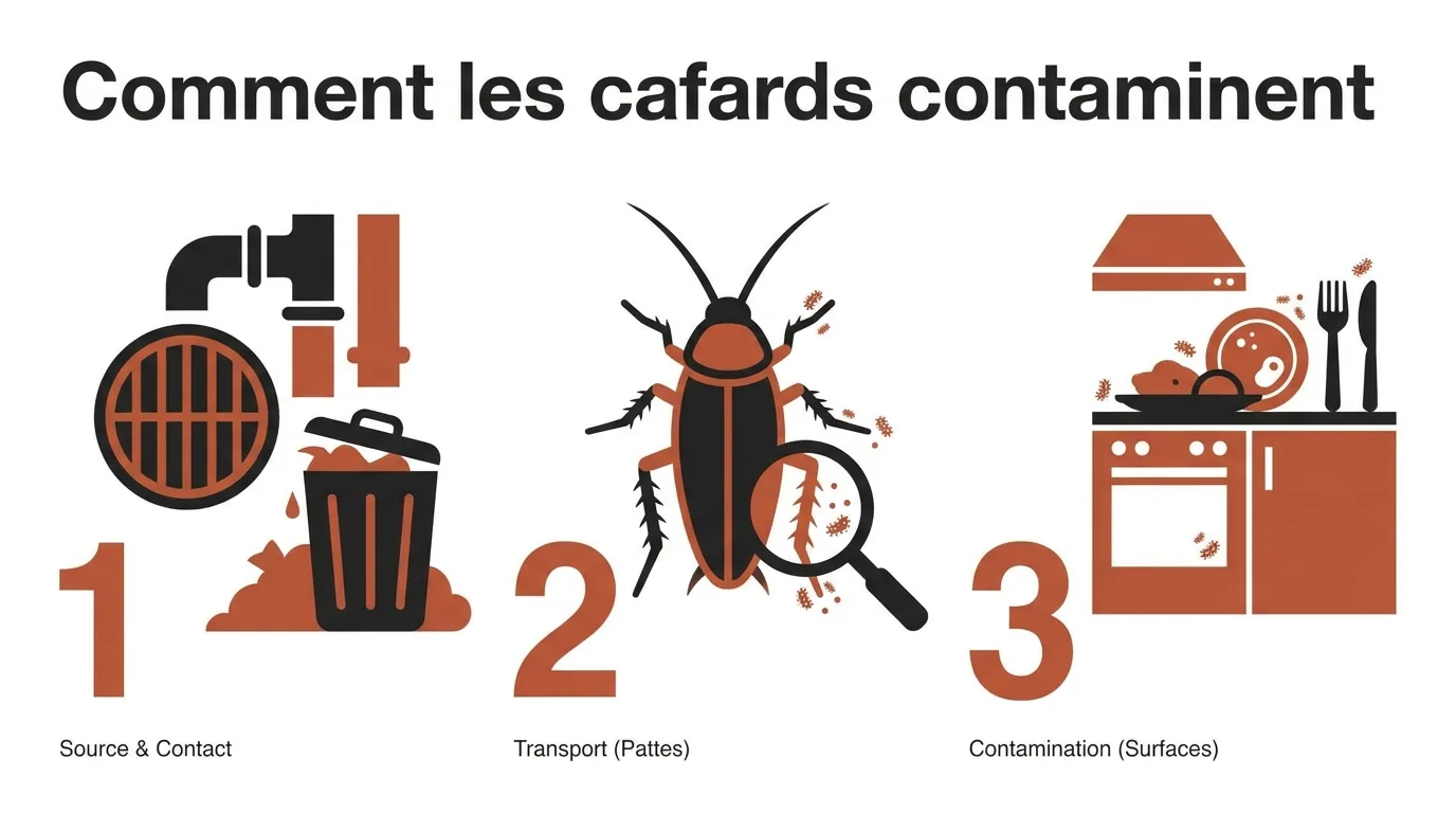 Infographie : comment les cafards contaminent les aliments en trois étapes