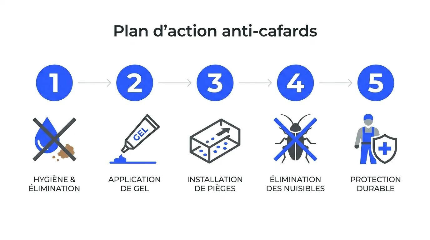 Infographie : plan d'action en 5 étapes pour se débarrasser des cafards