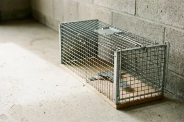 Nasse cage piège à rat vide posée le long d'un mur