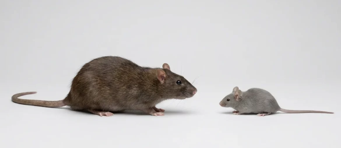 Comparaison de taille entre un rat brun et une souris grise