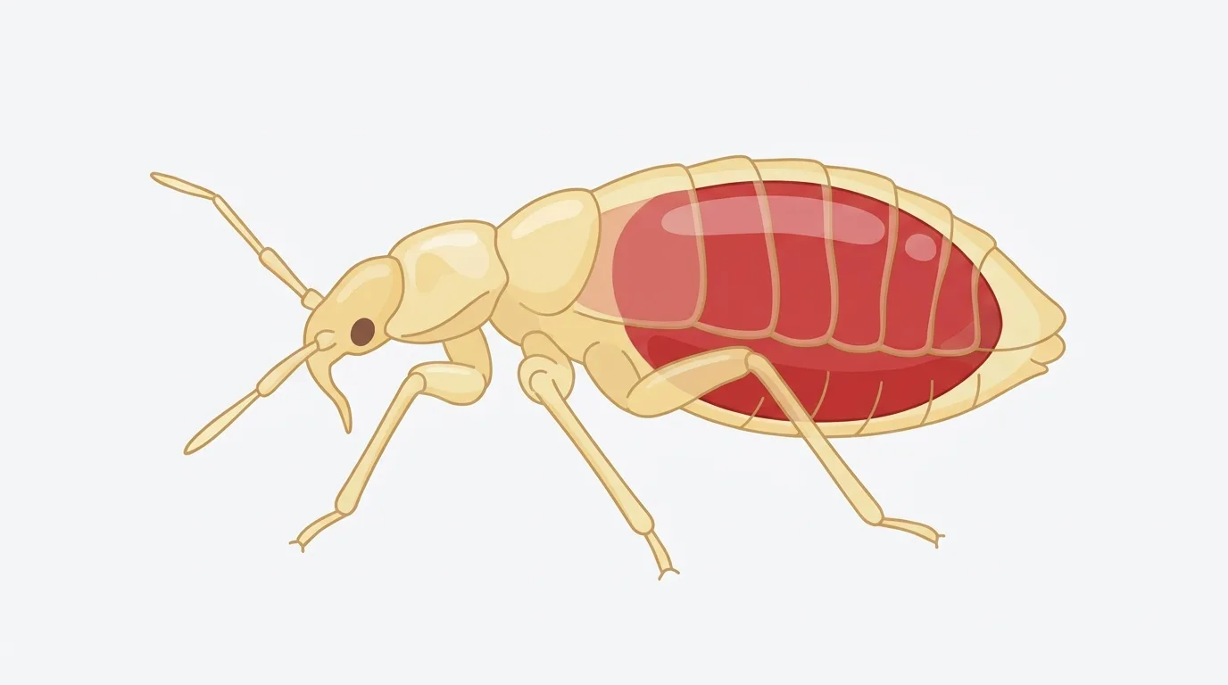 Après un repas, la nymphe translucide laisse voir le sang ingéré à travers son corps.