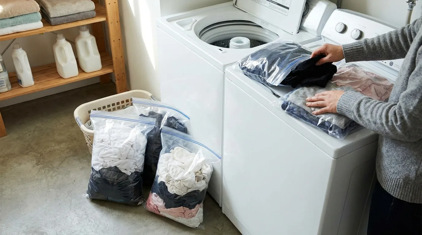 Transportez le linge dans des sacs fermés, videz-les directement dans le tambour, puis jetez les sacs.