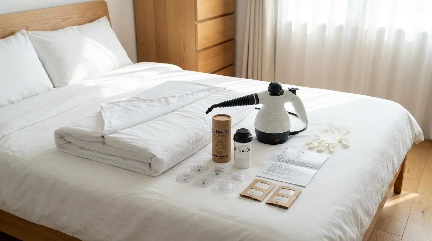 Un kit cohérent (housse, vapeur, diatomée, pièges) couvre l'essentiel d'un traitement maison.