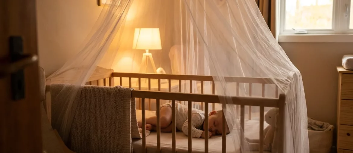 Bébé protégé des moustiques par une moustiquaire