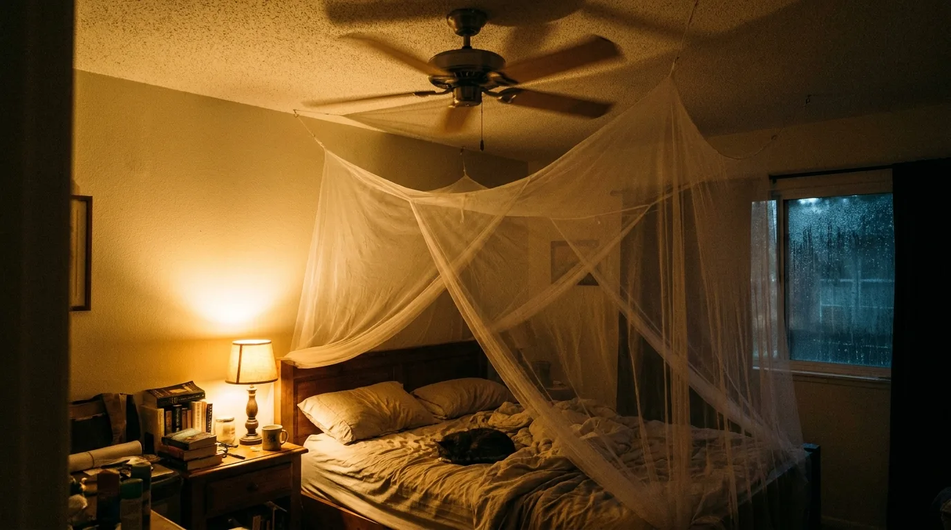 Moustiquaire et ventilateur : le duo gagnant pour des nuits tranquilles.