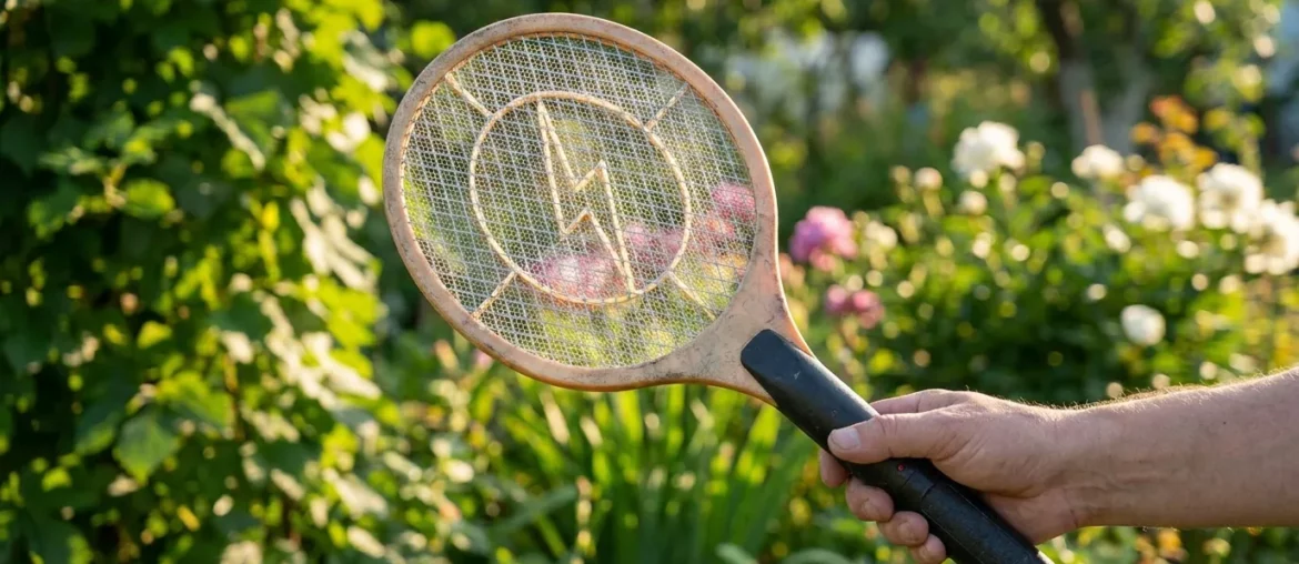 Une raquette électrique anti-moustique en main