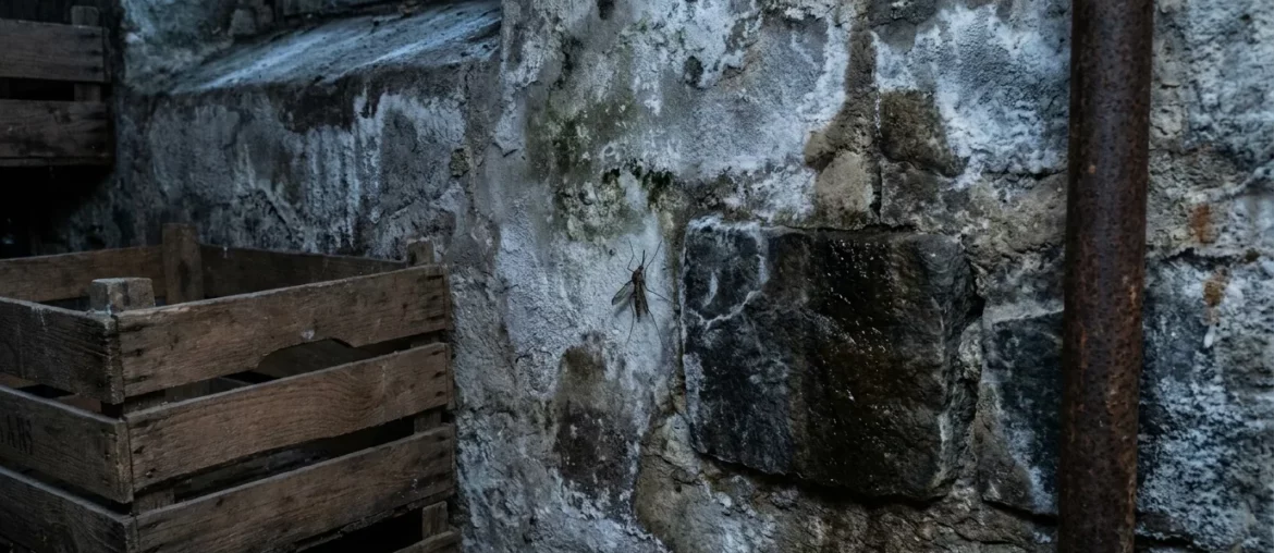 Un moustique en dormance dans un abri frais l'hiver
