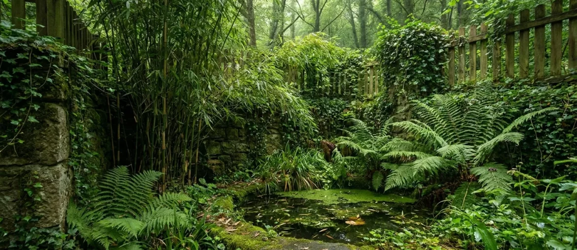 Un coin de jardin dense et humide, propice aux moustiques