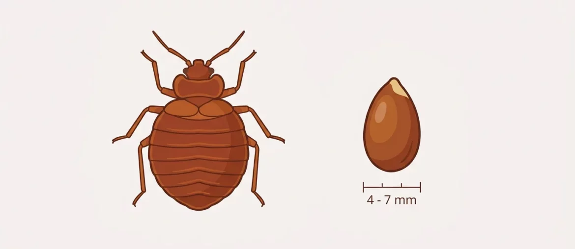 Punaise de lit adulte : insecte ovale brun-rougeâtre de la taille d'un pépin de pomme