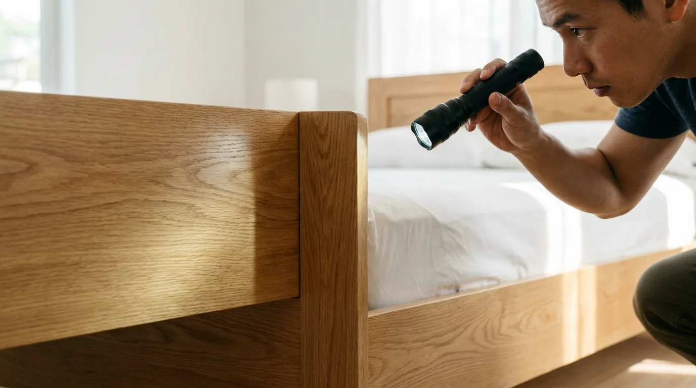 Après le matelas, inspectez la tête de lit, le cadre et les fixations : la punaise s'y réfugie aussi.