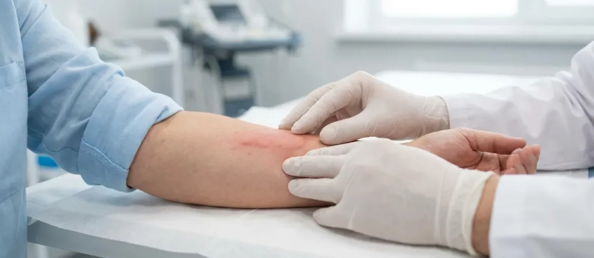 Examen médical d'une piqûre gonflée