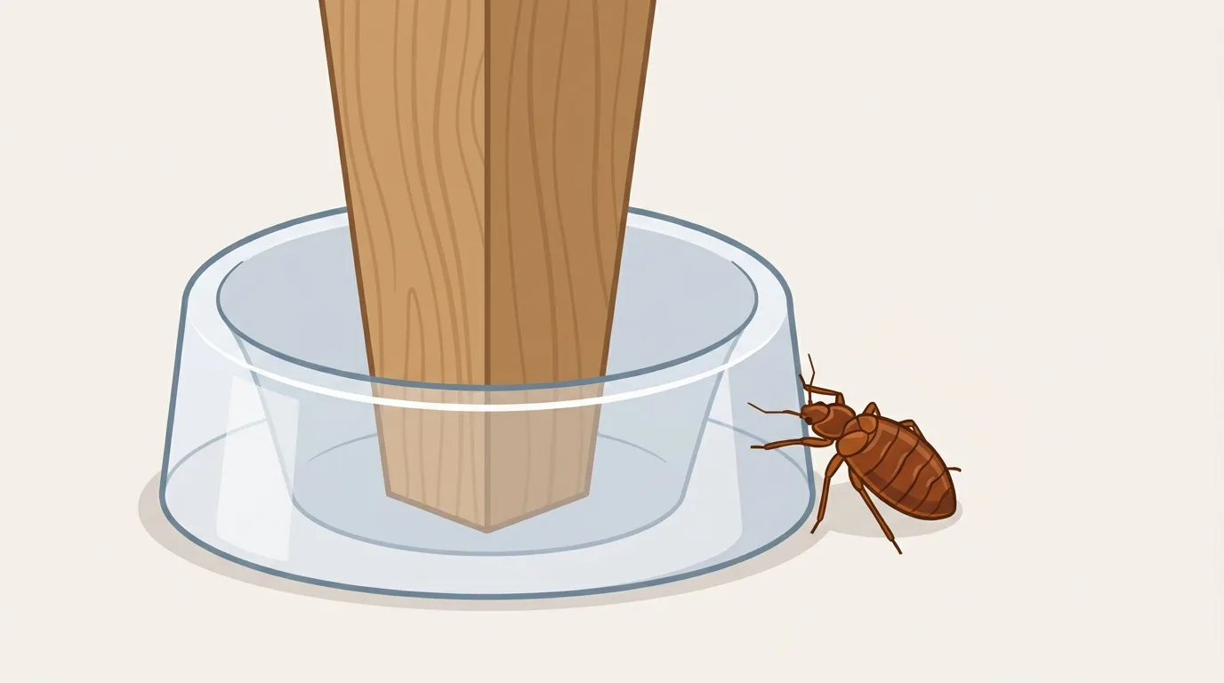 Une coupelle-piège sous chaque pied de lit bloque les punaises qui tentent de grimper.