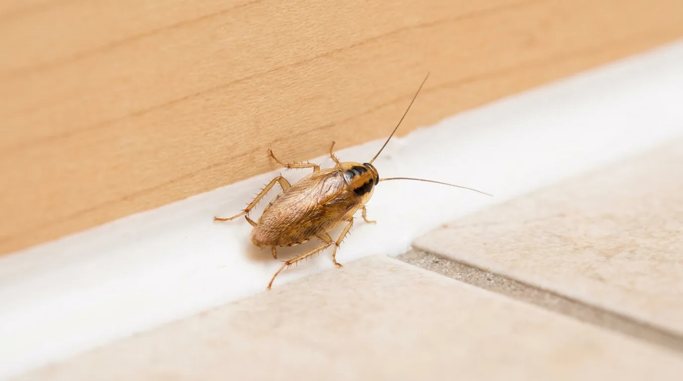 Blatte germanique près d'un joint de plinthe dans la cuisine d'un appartement de Rennes