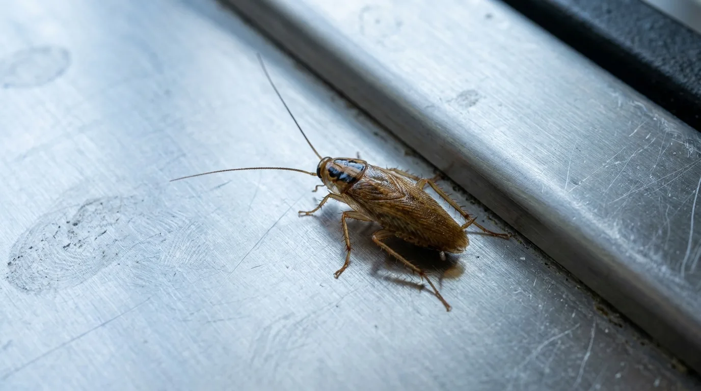 Blatte germanique sur une surface inox de cuisine.