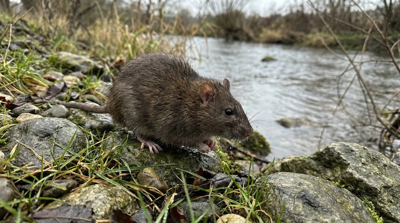 Rat brun au bord de la Bourbre à Bourgoin-Jallieu.