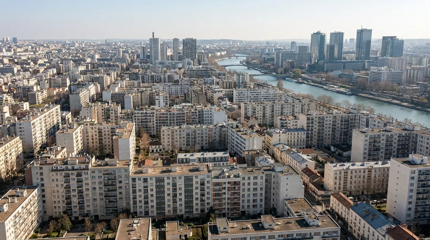 Charenton-le-Pont, bâti très dense aux portes de Paris et de Bercy.