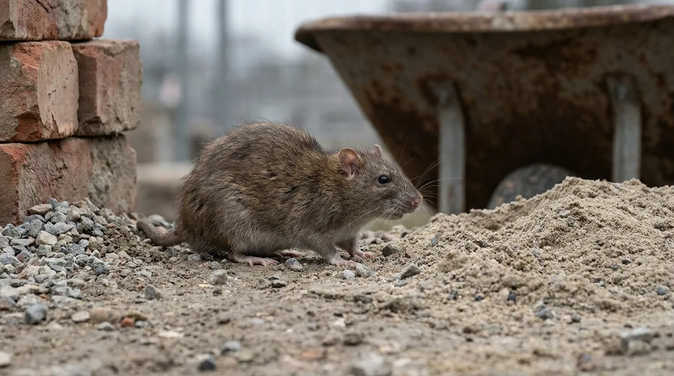 Rat brun près d'un chantier à Décines-Charpieu.