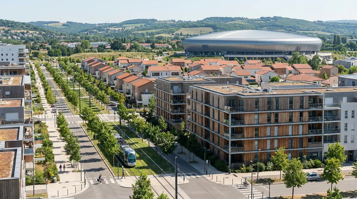 Décines-Charpieu, ses immeubles récents et son grand équipement de l'est lyonnais.