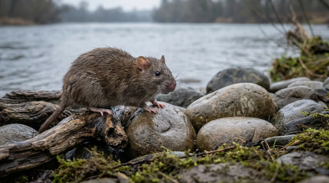 Rat brun sur une berge du Rhône à Givors.