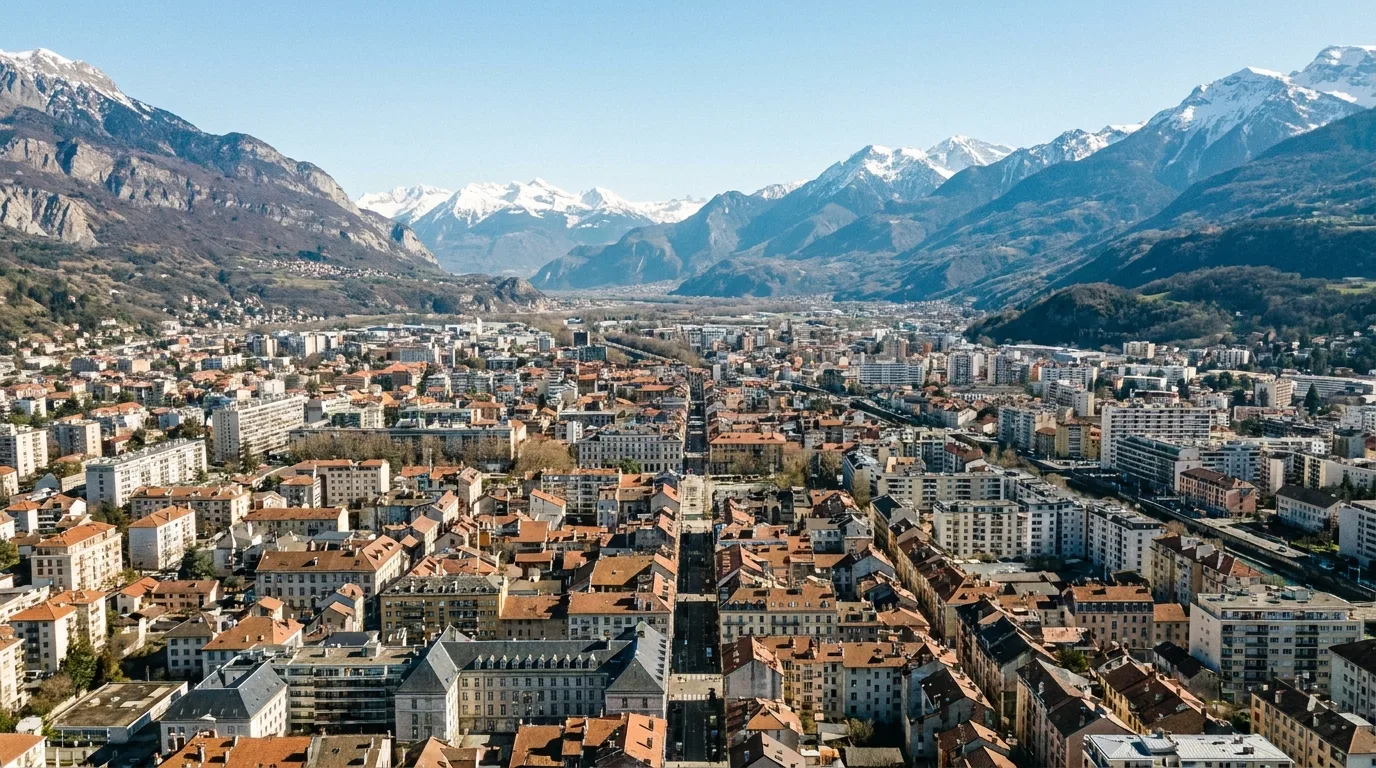 Grenoble, ville dense dans une cuvette cernée par les montagnes.