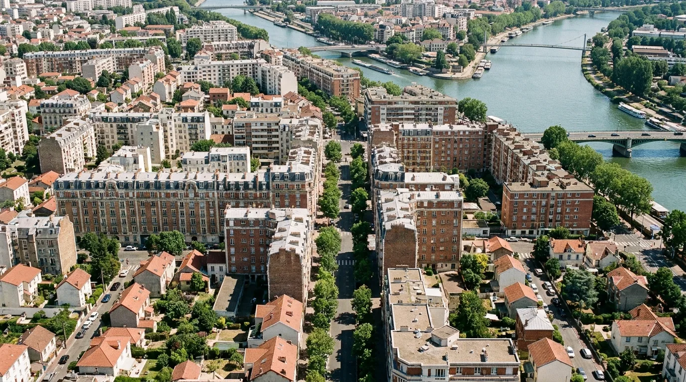 Maisons-Alfort, bâti dense près de la confluence Seine-Marne.