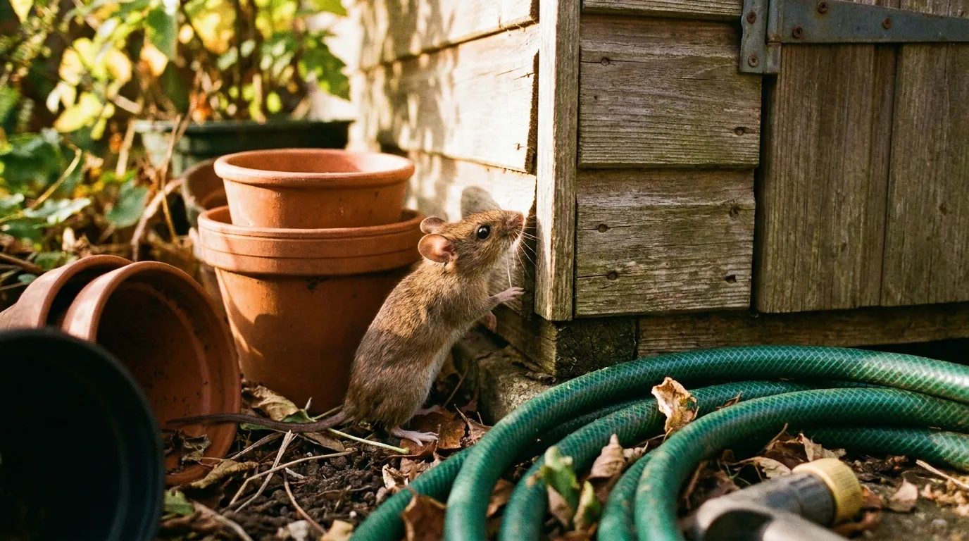 Souris près d'un abri de jardin à Meyzieu.