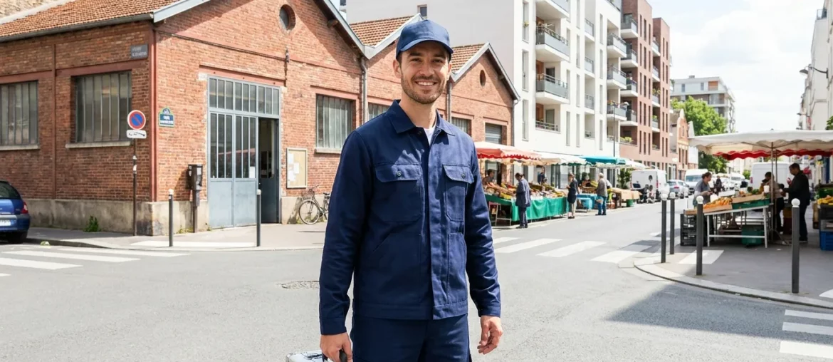 Technicien anti-nuisibles dans une rue du Bas-Montreuil.