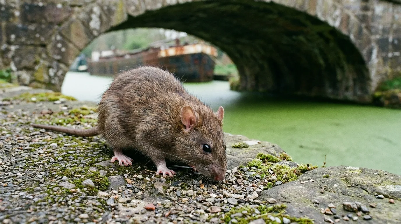Rat brun sur le chemin de halage du canal à Roanne.