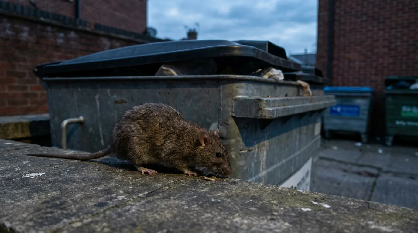 Rat brun près d'un local poubelles d'immeuble à Vénissieux.