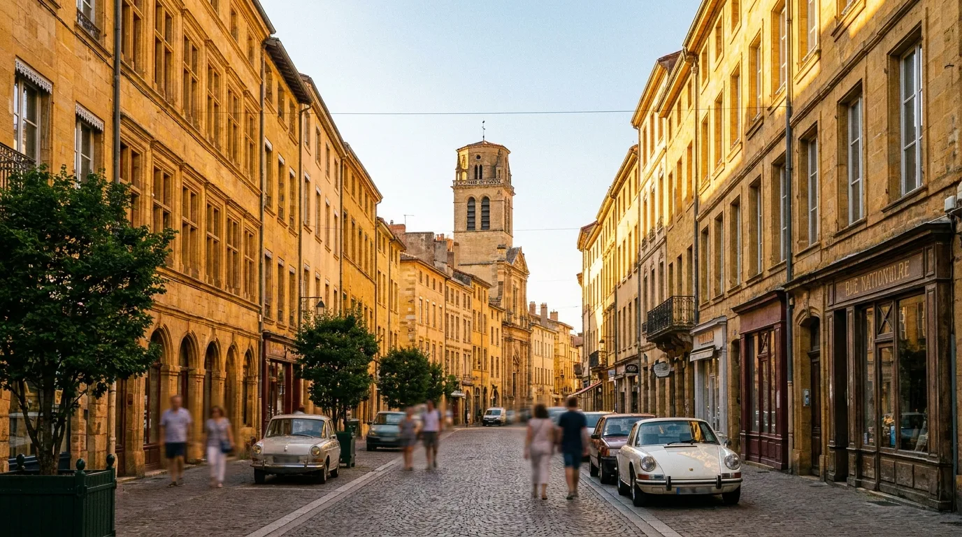 La rue Nationale de Villefranche-sur-Saône et ses façades Renaissance.