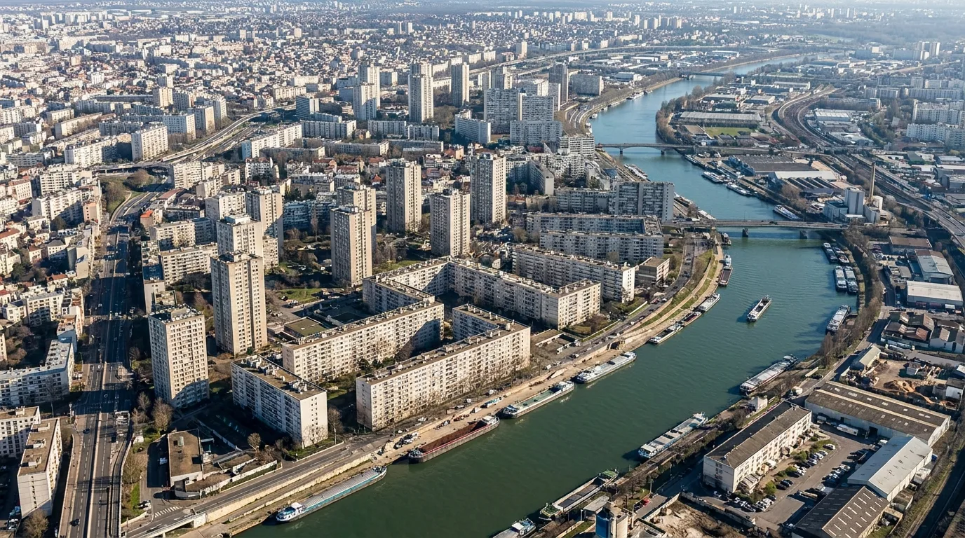 Grands ensembles de Vitry-sur-Seine le long de la Seine.